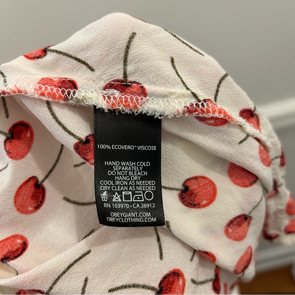 Obey Corey Skirt Small Cherry Print cream red black Dolls Kill cherries - Picture 7 of 8